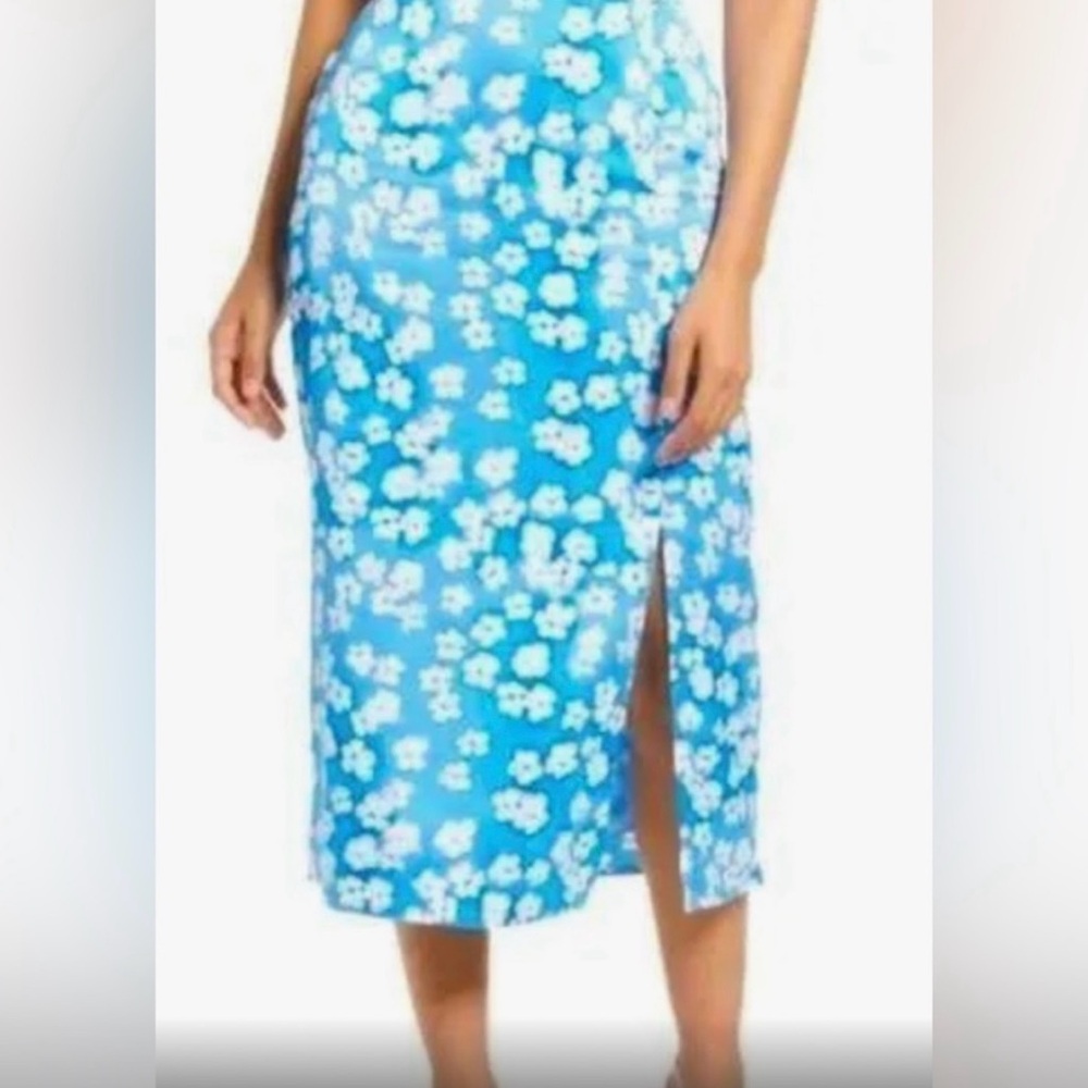 Halogen Blue and White Pencil Midi Skirt with Slit